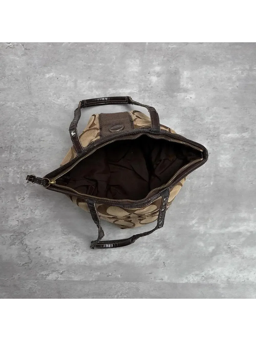 Y2K Brown Coach Monogram Distressed Poppy Shoulder Bag